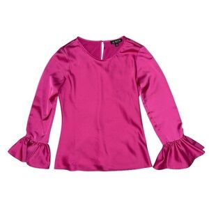 J.Crew winter garden top magenta pink silk ruffle sleeve blouse women’s XXS